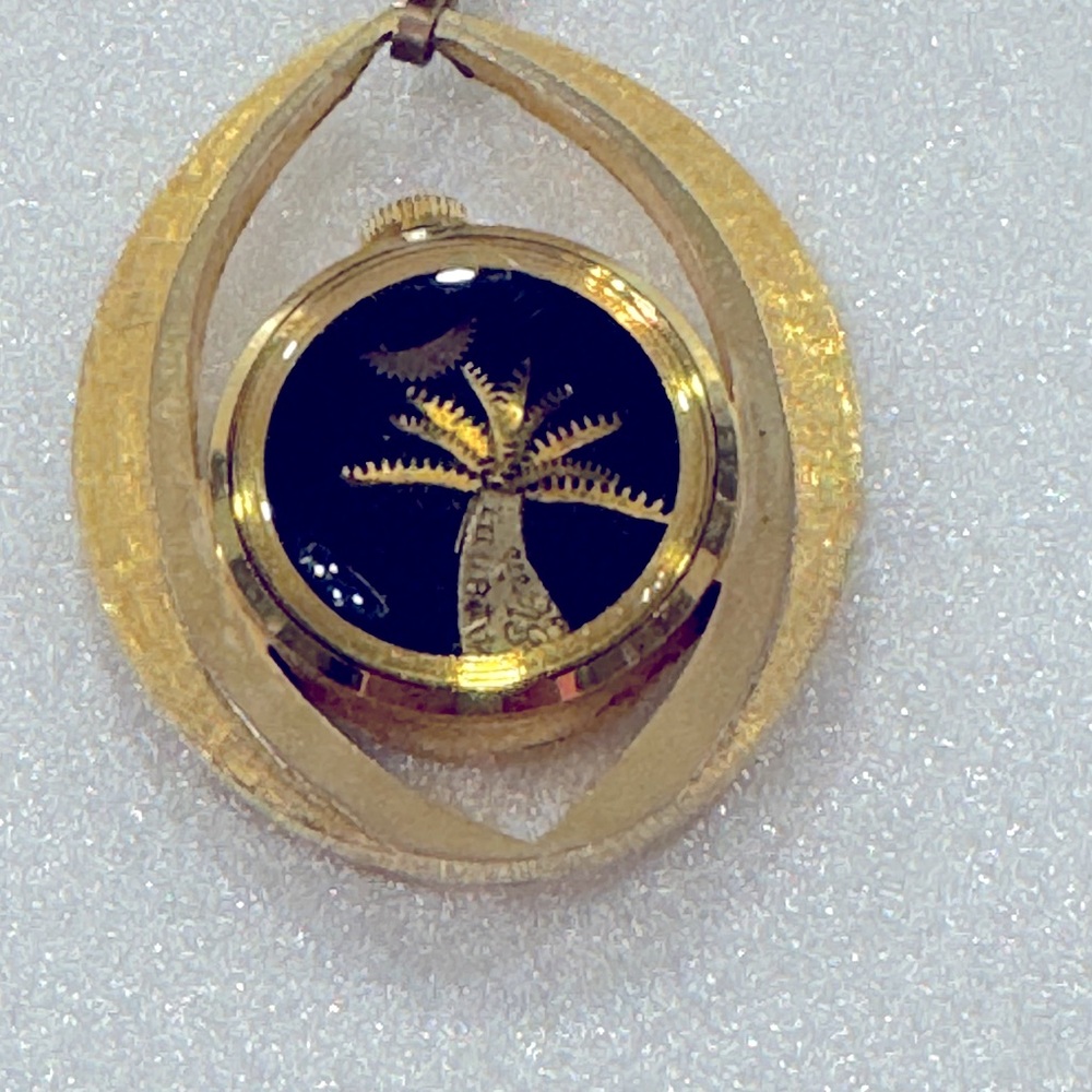 Elgin watch made into a pendant art deco unusual piece palm tree signed Elgin